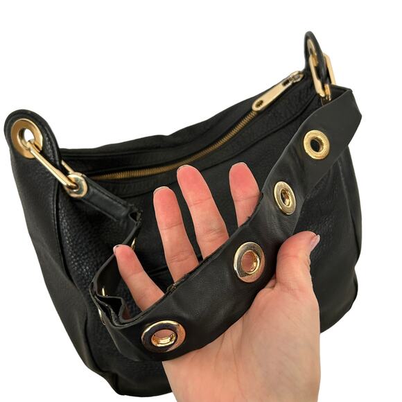 Michael Kors Black Leather Shoulder Bag Grommet Strap - Picture 6 of 8